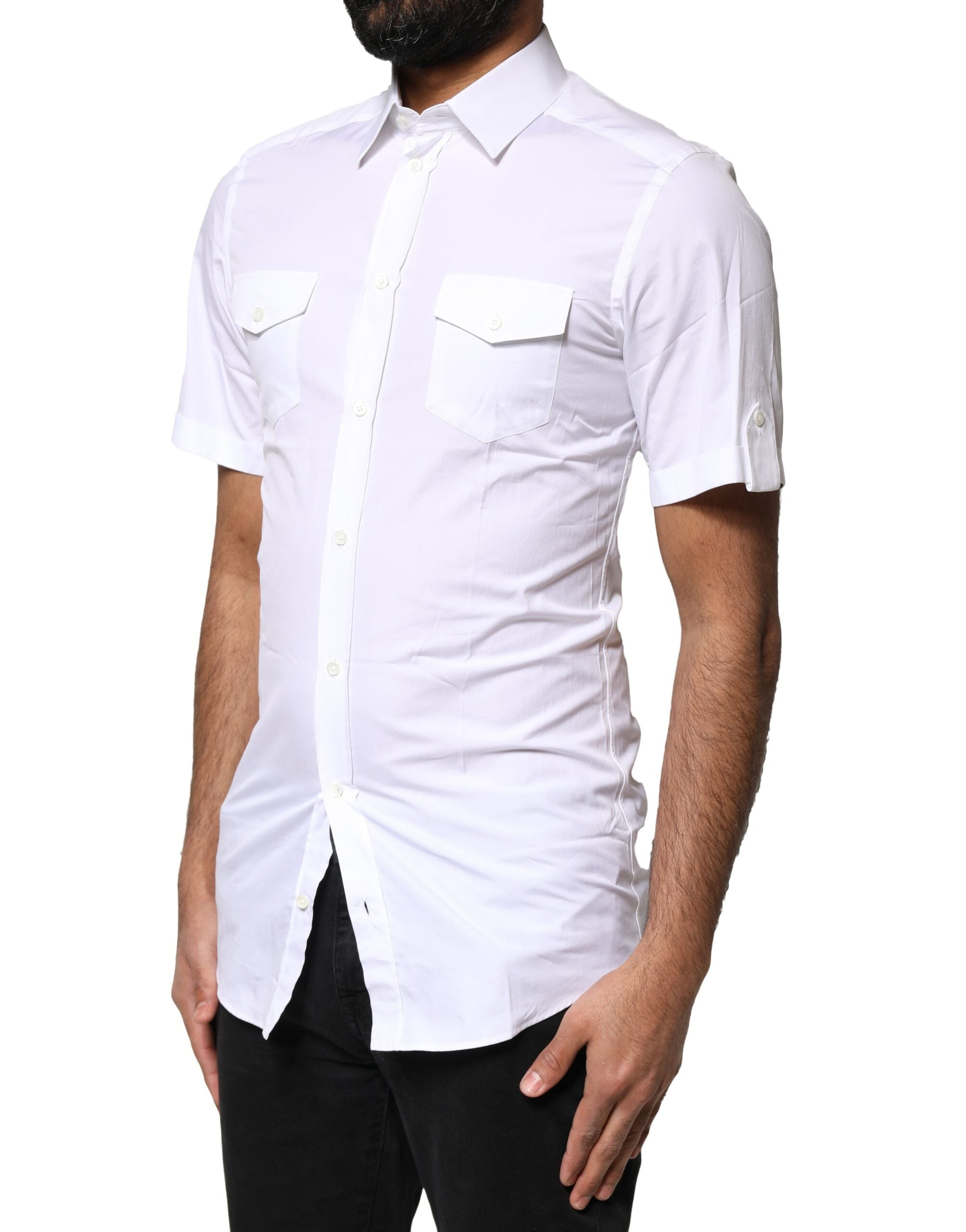 Dolce & Gabbana Weißes GOLD Button Down Casual Herren Poloshirt